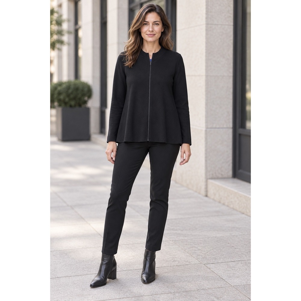 COS Womens Black 100% Wool Zip Up Mock Neck A-Line Cardigan Sweater M 0244867 0